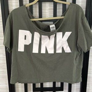 PINK Victoria's Secret olive cropped oversized T-shirt short sleeve size M